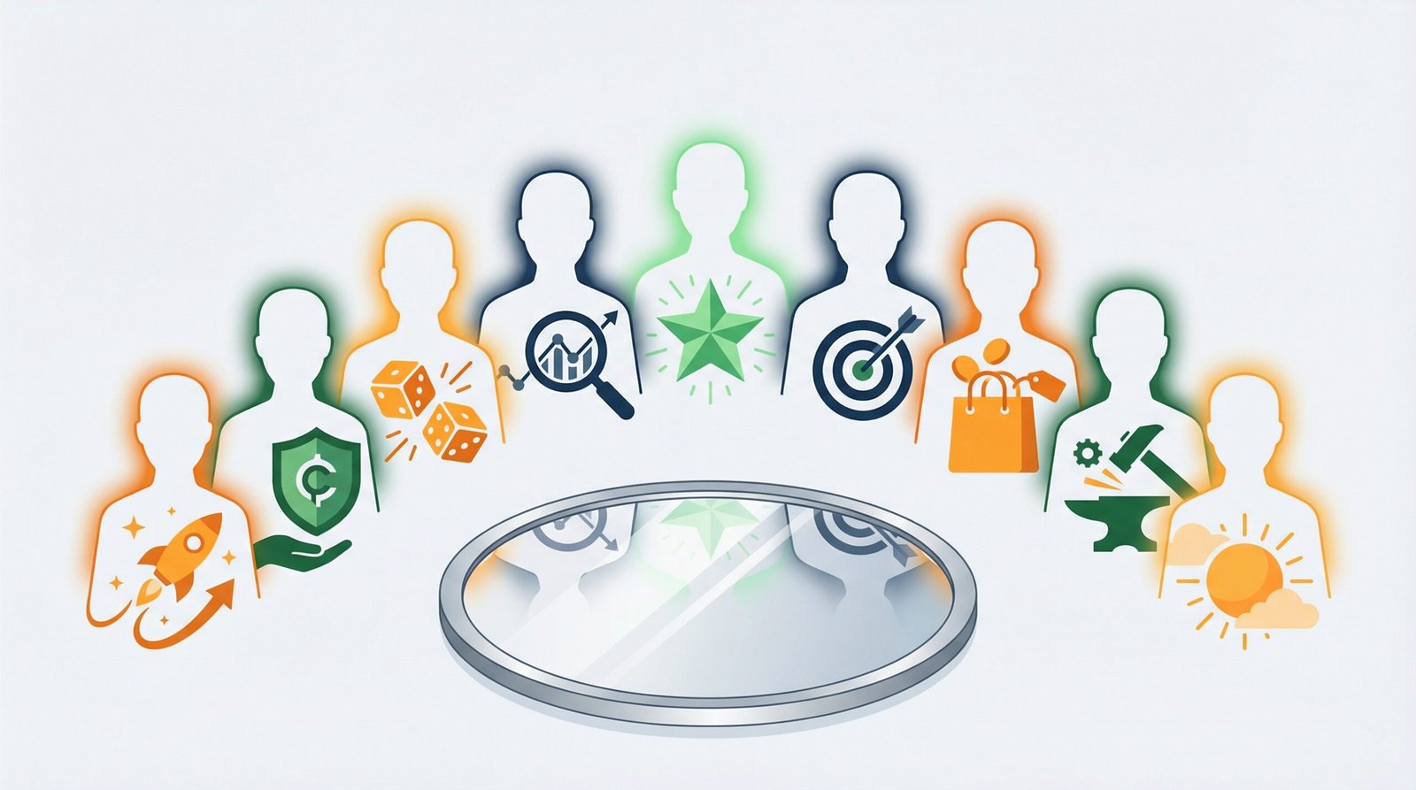 Los 9 tipos de inversor según Kathleen Gurney representados por íconos distintos en semicírculo