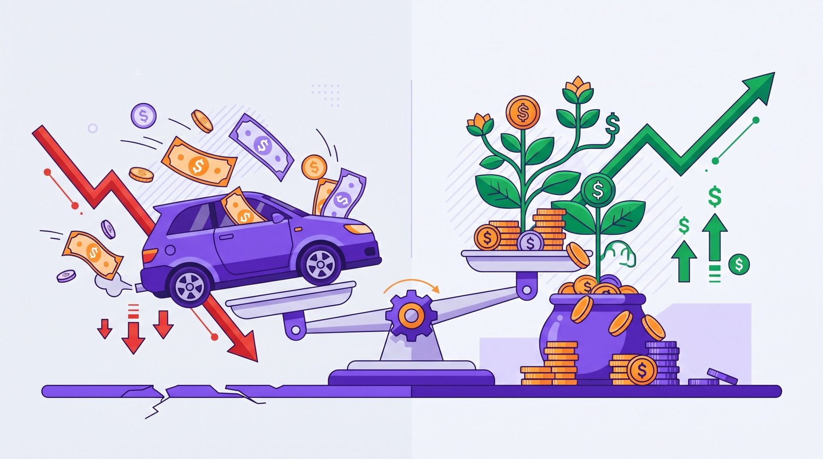 Balanza comparando el costo real de mantener un auto en Argentina contra invertir ese mismo dinero